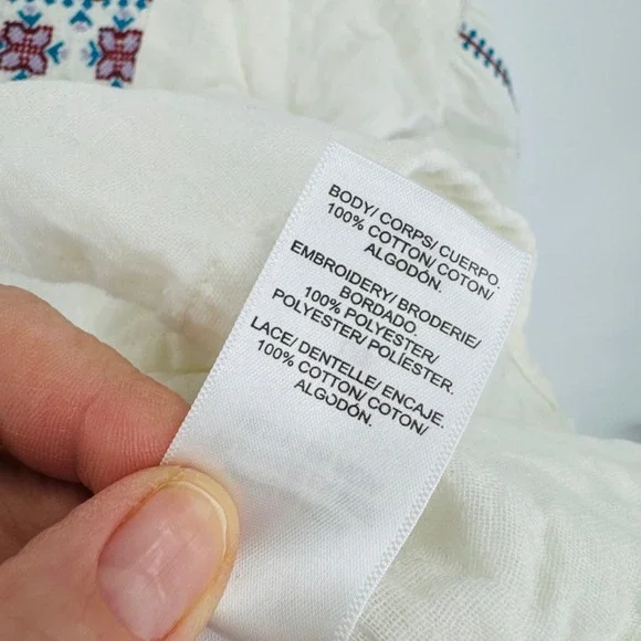 Lucky Brand Ivory Embroidered Cotton Gauze Peasant Blouse Size L Boho Peasant - Picture 6 of 9